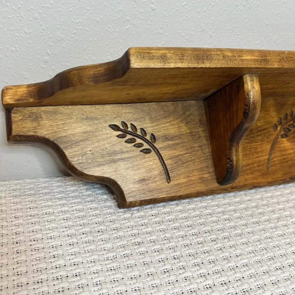 Wall Shelf Brown Wood Wheat Carved Rustic Decor Vintage Farmhouse 16x6 Natural